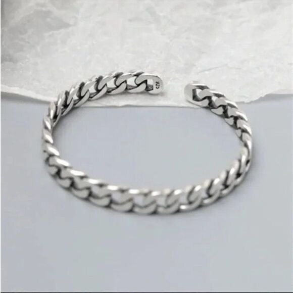 #45- ⭐️ New 925 Sterling Silver Chain Cuff Bracelet - Picture 5 of 6